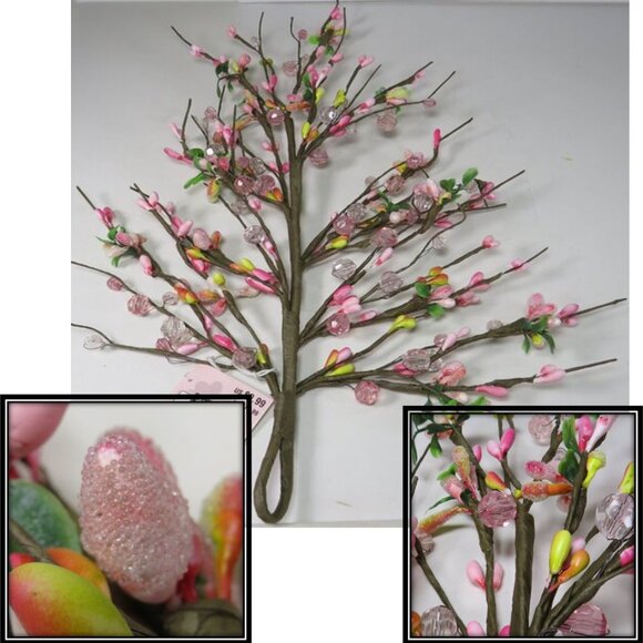 Pink Spring Floral branch with Pip berries loop for hang(with beads and frosted - Picture 1 of 10